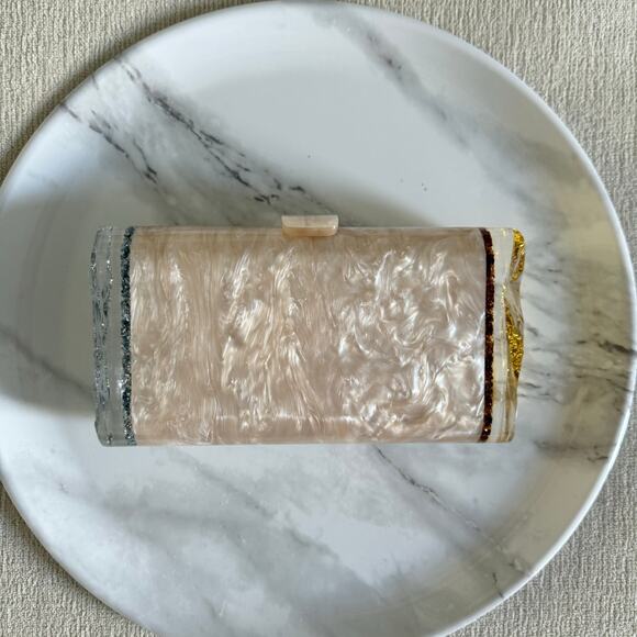Edie Parker Lara Mirror Backlit Glittered Acrylic Box Clutch Nude Gold Silver - Picture 1 of 7